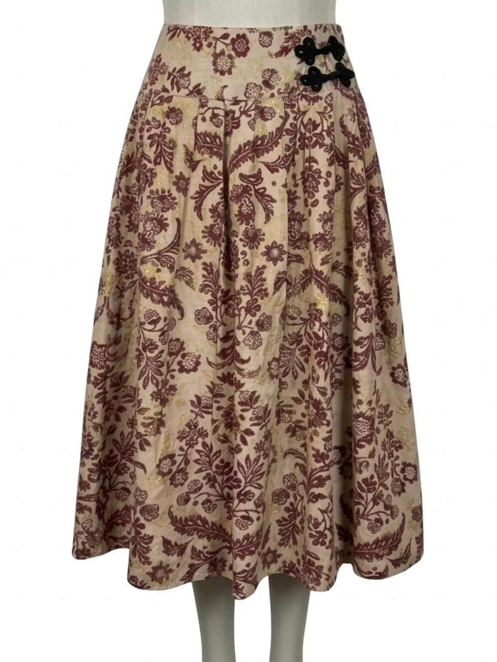 Soft Surroundings Beige Burgundy and Gold Floral Midi Skirt Size Large